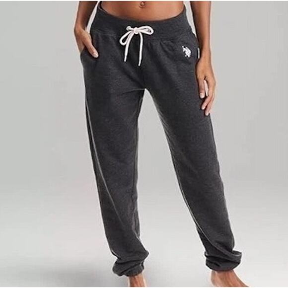 NWT US Polo Assn Womens Sz M Charcoal French Terry Sweatpants Slash Pockets - Picture 2 of 13